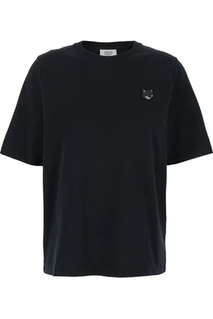Maison Kitsuné Top, Dame, Sort, M, Bomuld, Fox Head Patch Sort T-shirt