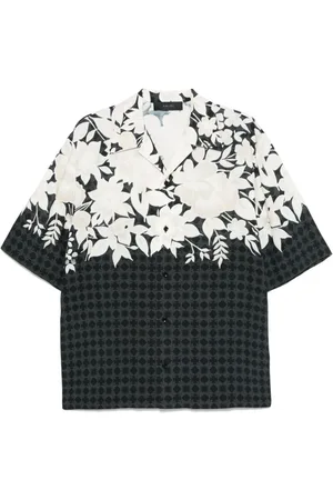 AMIRI Skjorte, Herre, Sort, L, Sort Monogram Mønster Kortærmet Skjorte