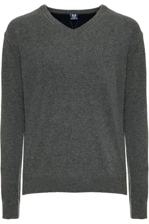 Sergio Tacchini Strik, Herre, Grå, M, Uld, V-Neck Uldtrøje med Ribkanter og Synligt Logo