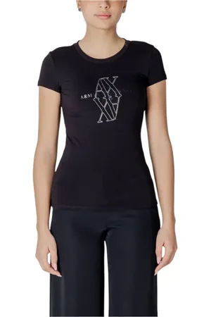 Armani Exchange Top, Dame, Sort, S, Bomuld, Sort Print Kortærmet T-shirt
