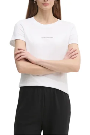 Calvin Klein Top, Dame, Hvid, S, Bomuld, Hvid Bomuld T-shirt med Korte Ærmer