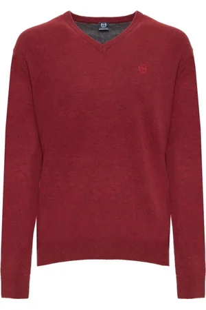 Sergio Tacchini Strik, Herre, Rød, 2XL, Uld, V-hals uldtrøje med ribkanter og synligt logo