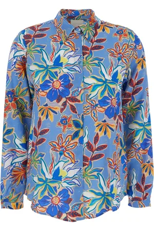 MOMONÍ Bluser & Skjorter, Dame, Flerfarvet, S, Blomsterprint Silkeskjorte Lyseblå
