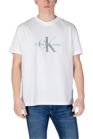Calvin Klein Top, Herre, Hvid, 2XL, Bomuld, Mænds Printet T-shirt til Forår/Sommer