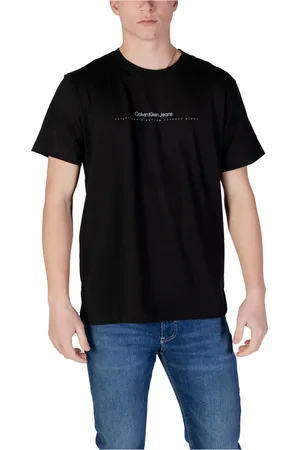 Calvin Klein Top, Herre, Sort, L, Bomuld, Sort Trykt Rund Hals T-Shirt