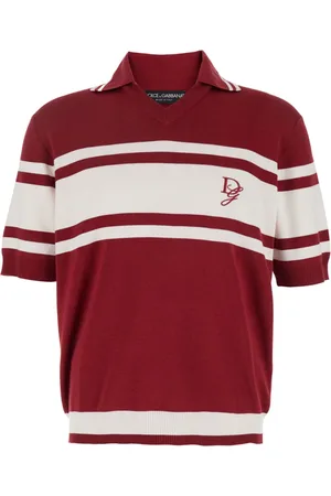Dolce & Gabbana Top, Herre, Rød, XL, Bomuld, Rød Stribet Polo Skjorte med Logo