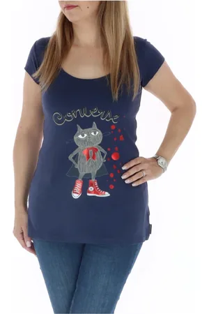 Converse Top, Dame, Blå, S, Bomuld, Casual Cat Superhero T-Shirt