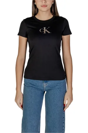 Calvin Klein Top, Dame, Sort, XS, Bomuld, Sort Logo Print T-shirt til Kvinder