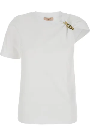 Twin-Set Top, Dame, Hvid, S, Bomuld, Hvid T-shirt med kædedetalje
