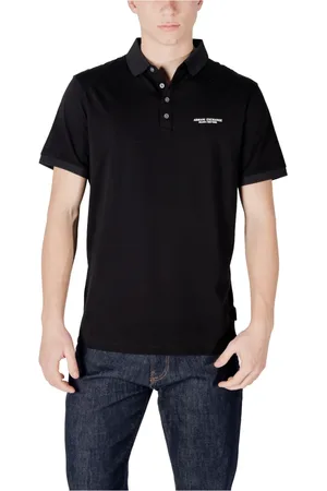Armani Exchange Top, Herre, Sort, S, Bomuld, Sort Bomuldspolo Skjorte med Knappelukning