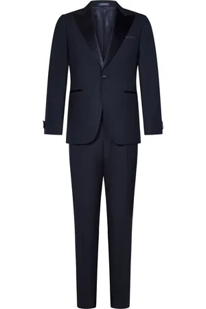 LOW BRAND Jakkesæt, Herre, Blå, 3XL, Satin, Blå Tuxedo Suit Hæv Stil Satin
