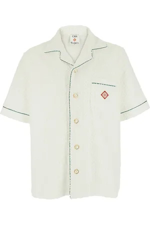 Casablanca Skjorte, Herre, Hvid, M, Bomuld, Hvid skjorte med åben krave og logo patch