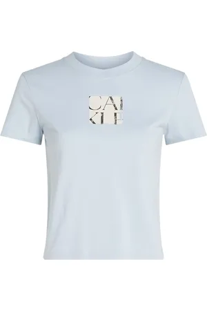 Calvin Klein Top, Dame, Blå, XS, Bomuld, Kortærmet bomuldst-shirt