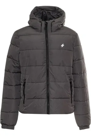 Superdry Jakke, Herre, Grå, 2XL, Uld, Ensfarvet Hætte Puffer Jakke