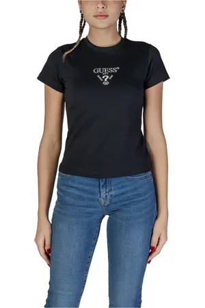 Guess Top, Dame, Sort, M, Bomuld, Grafisk kortærmet T-shirt