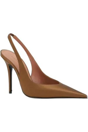 Amina Muaddi Sko, Dame, Brun, 37 1/2 EU, Satin, Satin Slingback Stiletto Heel Pumps