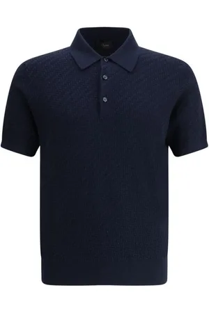 BRIONI Top, Herre, Blå, S, Bomuld, Strikket Polo Skjorte Kort Ærme
