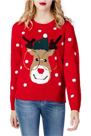 VERO MODA Strik, Dame, Rød, M, Uld, Jule Reinsdyr Print Jumper