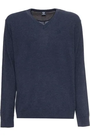 Sergio Tacchini Strik, Herre, Blå, M, Uld, V-hals uldtrøje med ribkanter og logo
