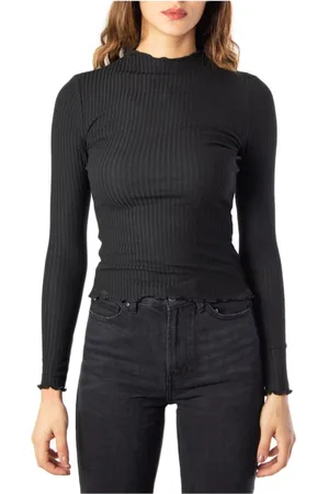 ONLY Strik, Dame, Sort, XS, Uld, Sort Ribstrikket Mock Neck Top