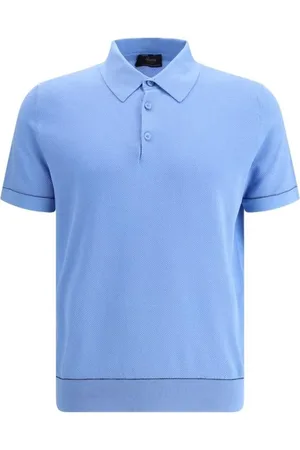 BRIONI Top, Herre, Blå, S, Slim Fit Strikket Polo Skjorte