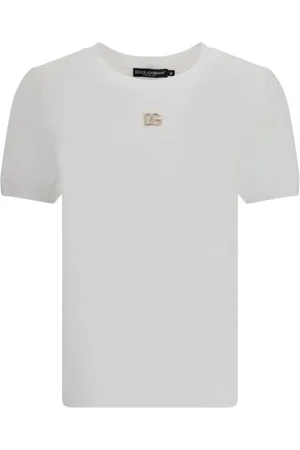 Dolce & Gabbana Top, Dame, Hvid, XS, Bomuld, T-shirt med Rhinestone Logo