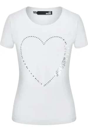 Moschino Top, Dame, Hvid, 2XL, Bomuld, Logo Rund Hals T-shirt til Kvinder
