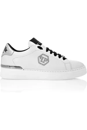 Philipp Plein Sko, Herre, Hvid, 43 EU, Læder, Sort Læder Sneaker