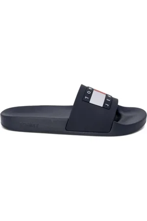 Tommy Hilfiger Sko, Herre, Blå, 44 EU, Blåt Trykt Slide Sandal Mænd
