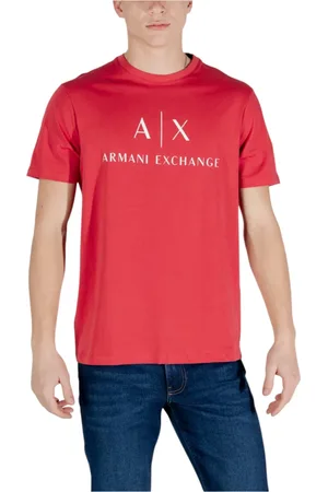 Armani Exchange Top, Herre, Rød, XS, Bomuld, Rød Trykt Rund Hals T-Shirt