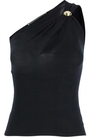 FEDERICA TOSI Top, Dame, Sort, XS, Uld, Sort One-Shoulder Top med Juvel Detalje