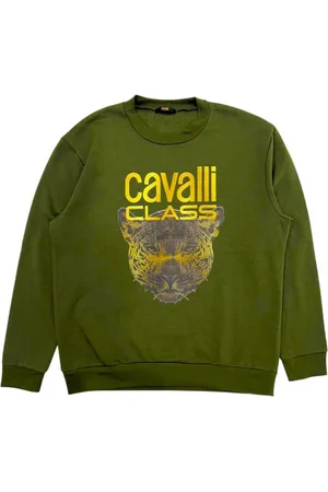Roberto Cavalli Sweathshirts & Hoodies, Herre, Grøn, M, Bomuld, Grøn Fleece Hoodie med Maxi Logo