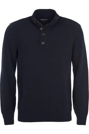 Barbour Strik, Herre, Blå, 2XL, Uld, Blå Uld Sweater Albue Patches