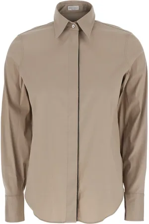 Brunello Cucinelli Bluser & Skjorter, Dame, , L, Bomuld, Skjorte med Klassisk Krave