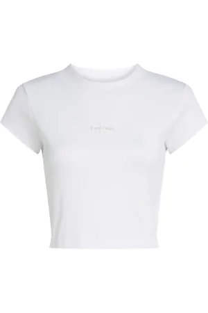 Calvin Klein Top, Dame, Hvid, L, Bomuld, Hvid Rund Hals T-Shirt