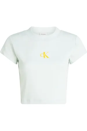 Calvin Klein Top, Dame, Grøn, S, Bomuld, Grøn Rund Hals T-Shirt til Kvinder