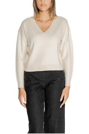 VERO MODA Strik, Dame, Hvid, M, Polyester, Hvid V-hals Striktrøje