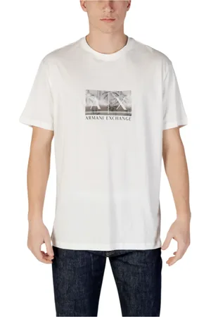 Armani Exchange Top, Herre, Hvid, S, Bomuld, Hvidt Trykt T-shirt Kort Ærme