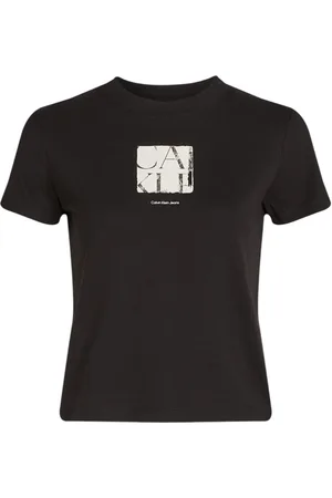 Calvin Klein Top, Dame, Sort, XS, Bomuld, Sort Print Bomuld T-Shirt