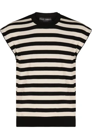 Dolce & Gabbana Strik, Herre, Sort, M, Bomuld, Stribet Bomuldssweater Ribbet Halsudskæring