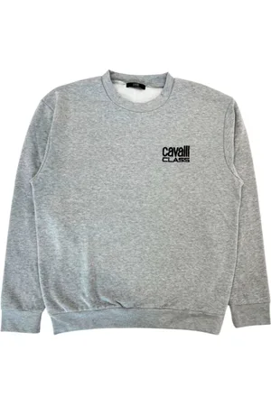 Roberto Cavalli Sweathshirts & Hoodies, Herre, Grå, M, Bomuld, Broderet Logo Fleece Hoodie