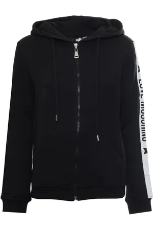 Moschino Sweathshirts & Hoodies, Dame, Sort, 2XS, Bomuld, Bomuld Zip-Up Hættetrøje med Logo