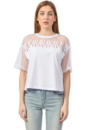 Armani Exchange Top, Dame, Hvid, XS, Uld, Hvid Gennemsigtig Skulder T-shirt