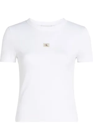 Calvin Klein Top, Dame, Hvid, S, Bomuld, Hvid Bomuld Rund Hals T-shirt