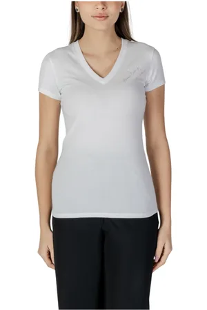 Armani Exchange Top, Dame, Hvid, 2XL, Bomuld, Hvid V-hals Bomuld T-shirt