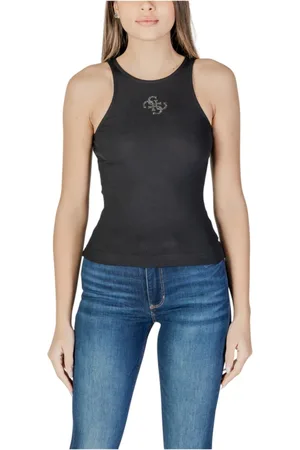 Guess Top, Dame, Sort, L, Polyester, Sort Ærmeløs Tank Top med Rund Hals