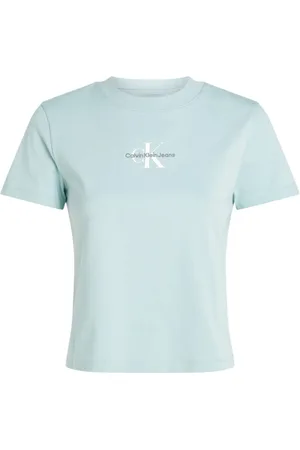 Calvin Klein Top, Dame, Blå, S, Bomuld, Lysblå Rund Hals T-Shirt