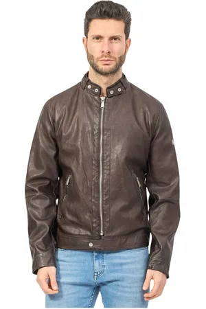 YES ZEE BY ESSENZA Jakke, Herre, Brun, M, Læder, Brun Læderjakke Fullzip Knapper Lommer