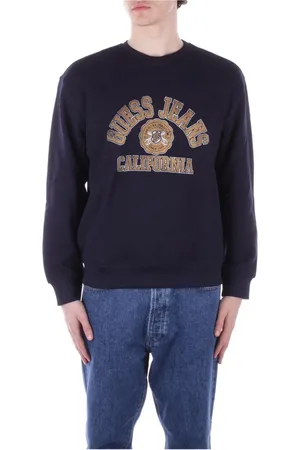 Guess Sweathshirts & Hoodies, Herre, Blå, L, Bomuld, Blå Logo Front Sweater