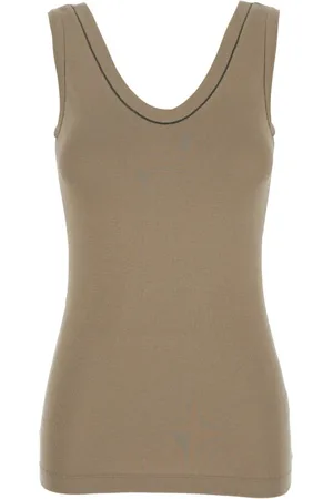 Brunello Cucinelli Top, Dame, , XS, Bomuld, Ærmeløs Top med Monile Detalje